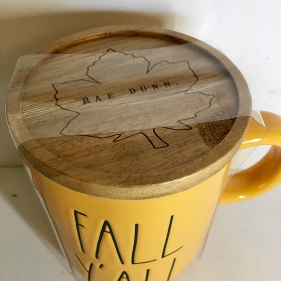 Rae Dunn Fall Y’All Gold Ceramic Mug Wooden Lid - Picture 4 of 7